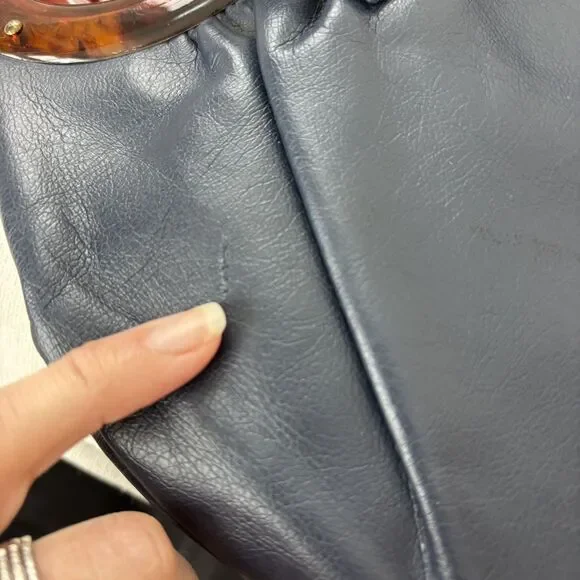 Vintage JR Florida USA Navy Blue Handbag Purse Bakelite Handles MCM Mod 50s 60s - Picture 14 of 15